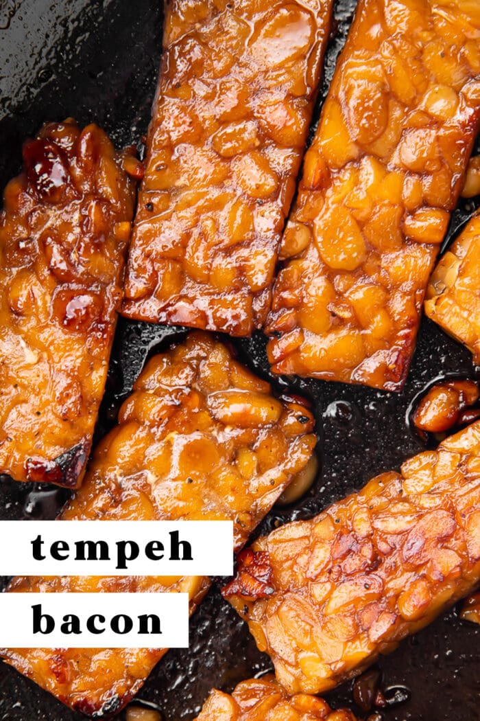 Pin graphic for tempeh bacon