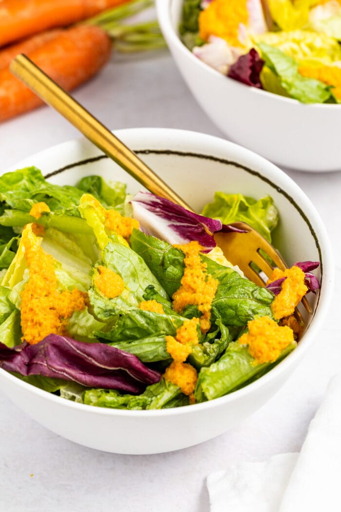 Japanese salad dressing drizzled over a salad.