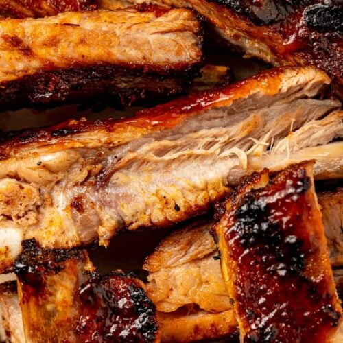 Close-up image of sliced ribs.