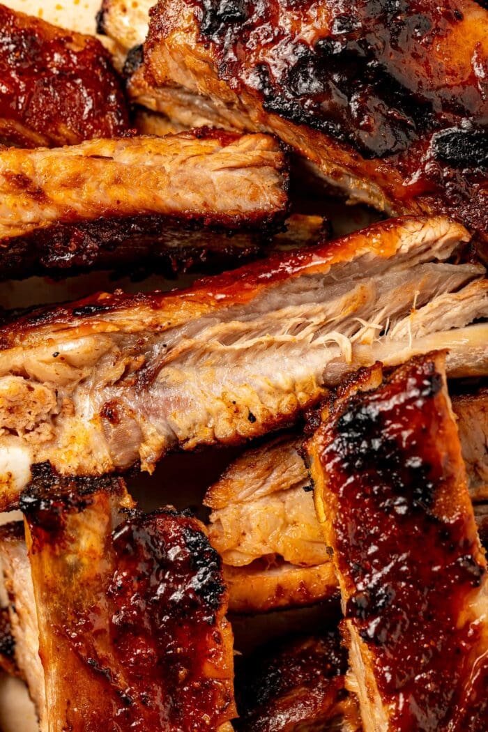 Close-up image of sliced ribs.