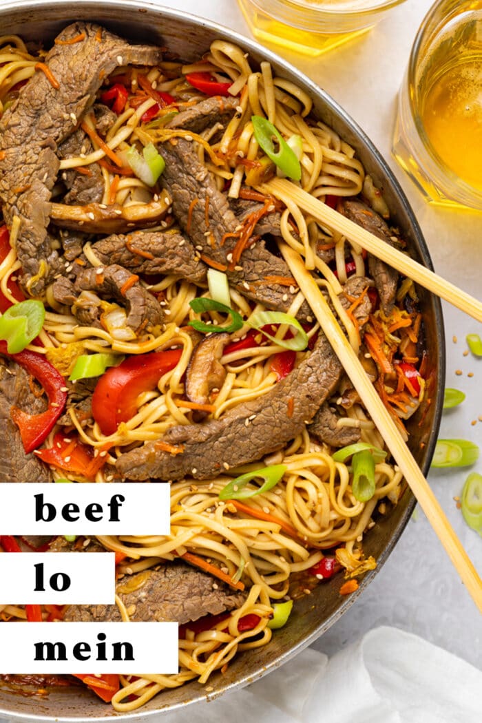 Pin graphic for beef lo mein