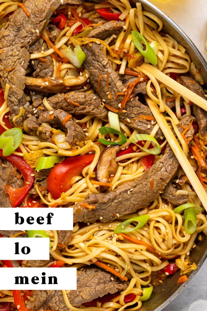 Pin graphic for beef lo mein