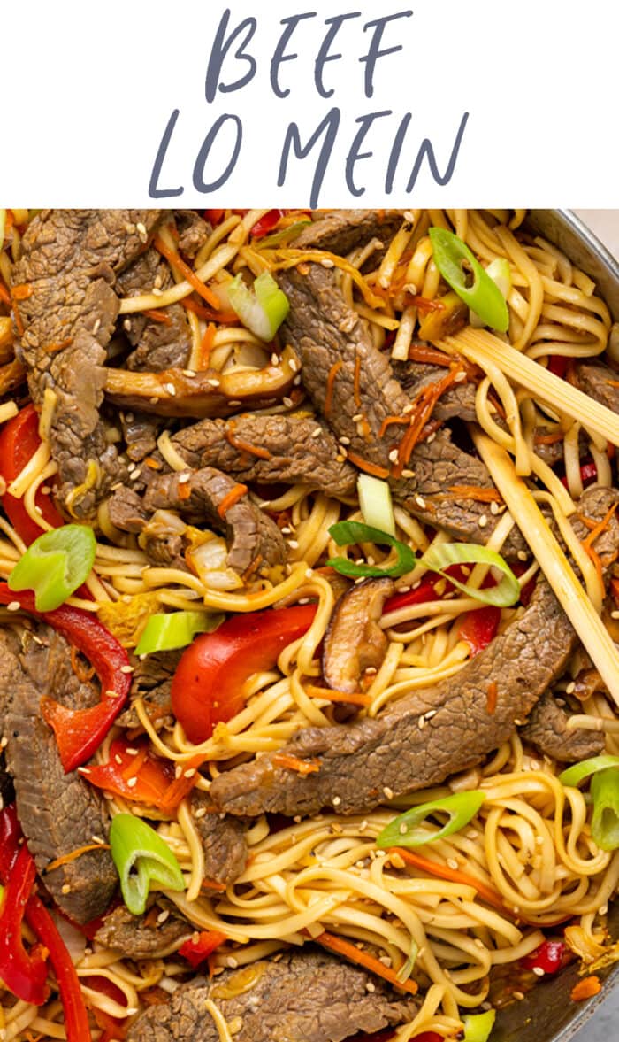 Pin graphic for beef lo mein