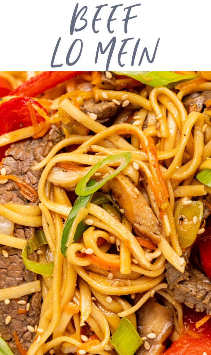 Pin graphic for beef lo mein