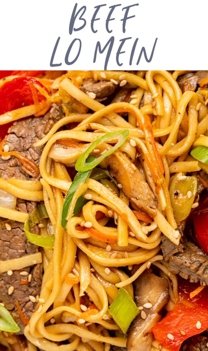 Pin graphic for beef lo mein