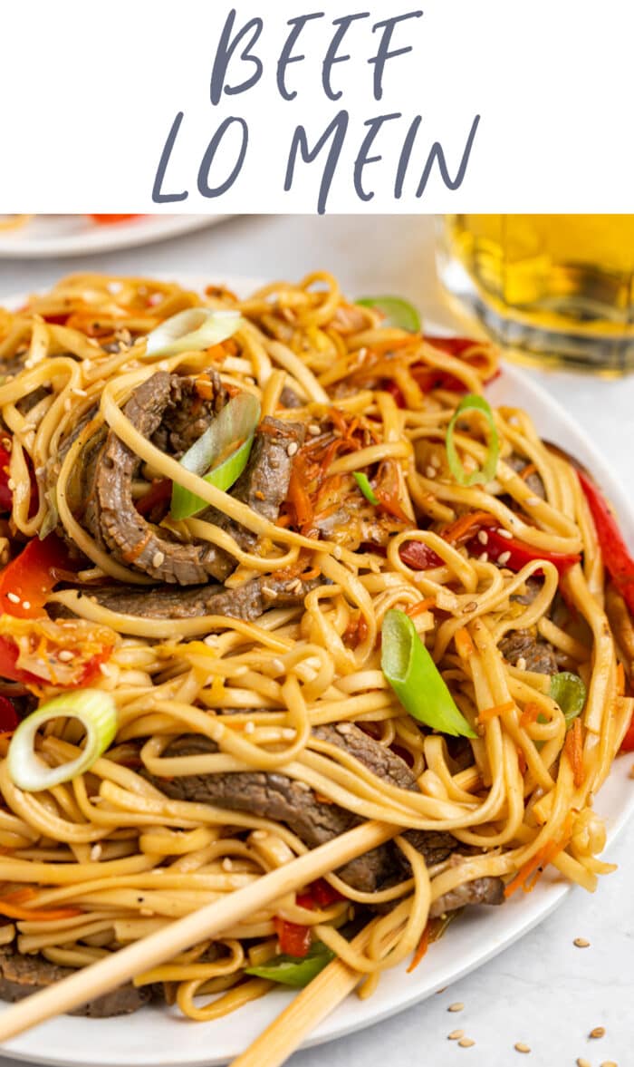 Pin graphic for beef lo mein