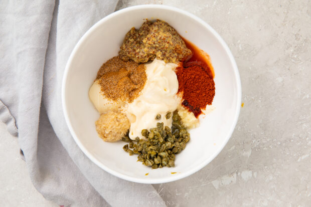 Ingredients for remoulade in bowl