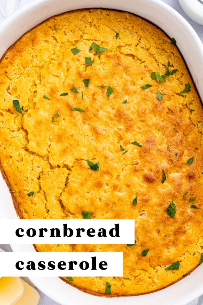 Pin graphic for cornbread casserole