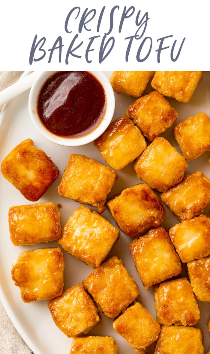 Pin graphic for crispy baked tofu