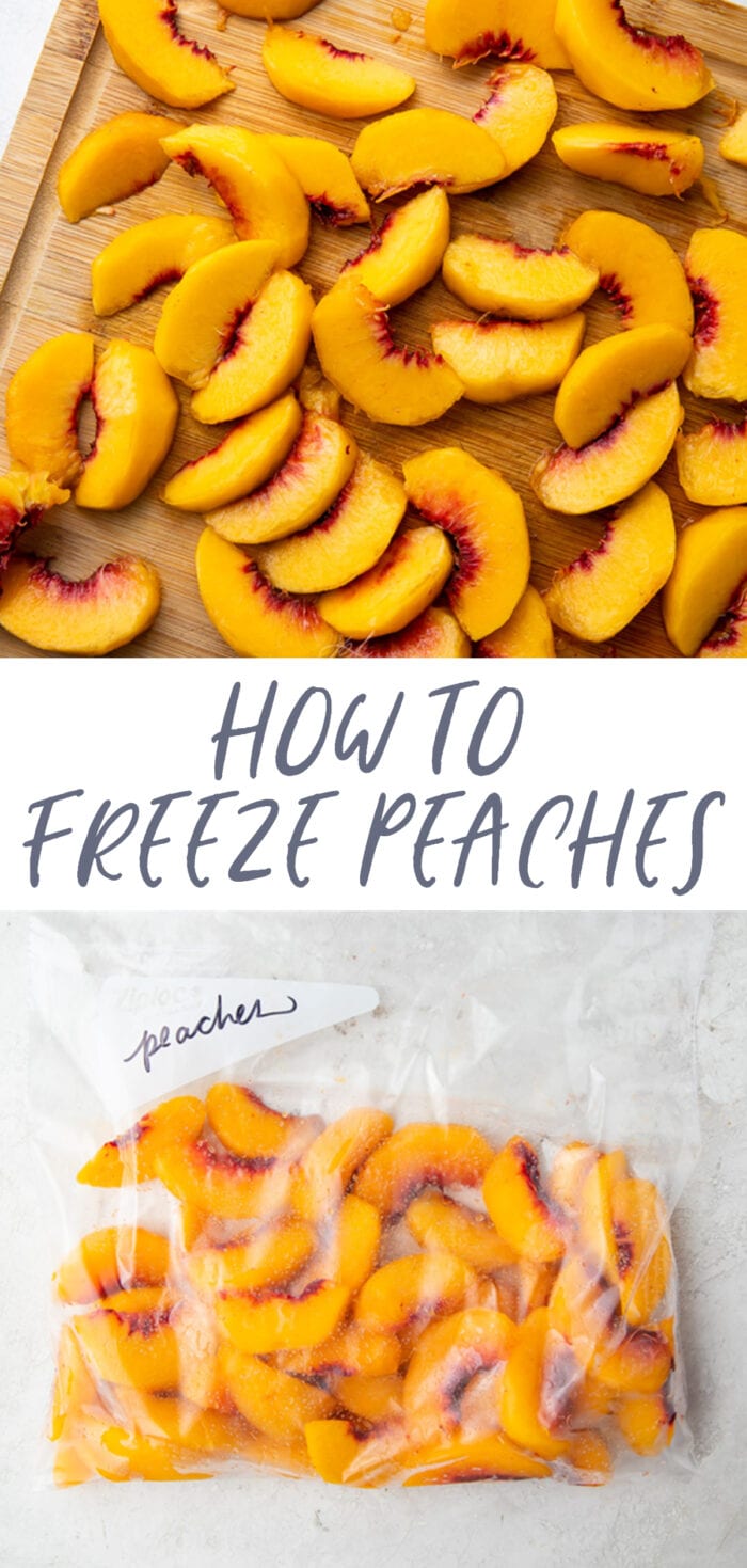 Pin graphic for how to freeze peaches