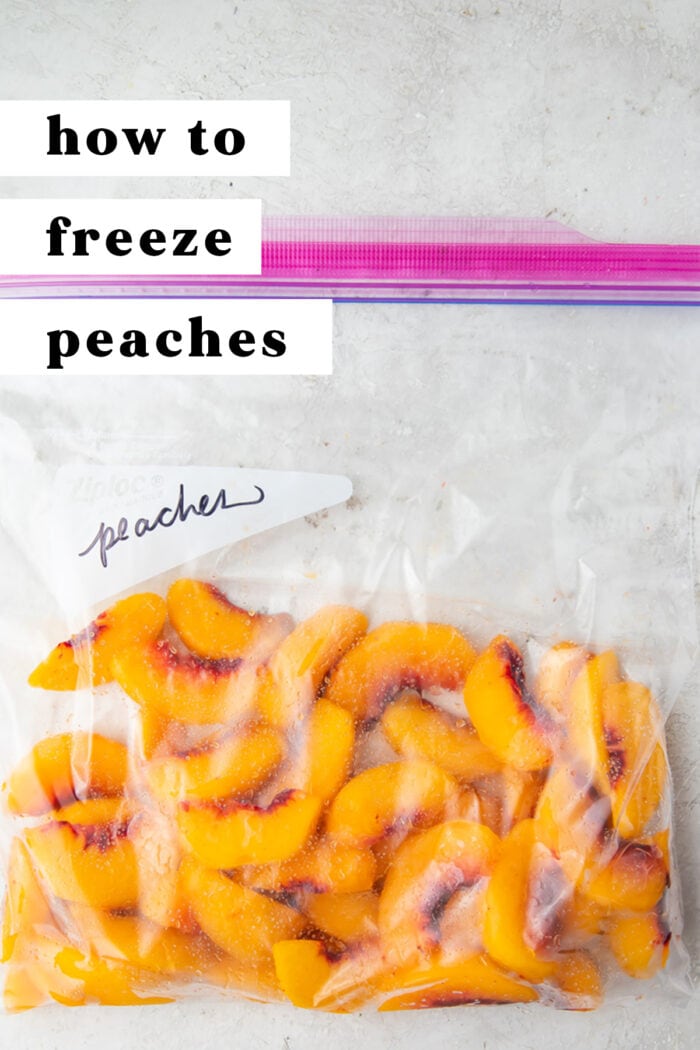 Pin graphic for how to freeze peaches