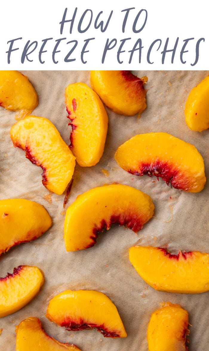 Pin graphic for how to freeze peaches