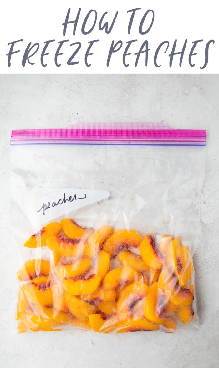 Pin graphic for how to freeze peaches