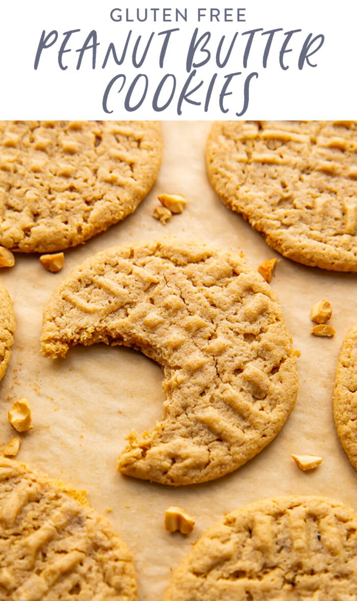 Pin graphic for gluten free peanut butter cookies