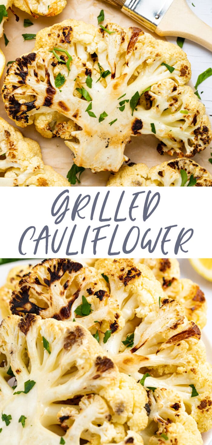 Pin graphic for grilled cauliflower