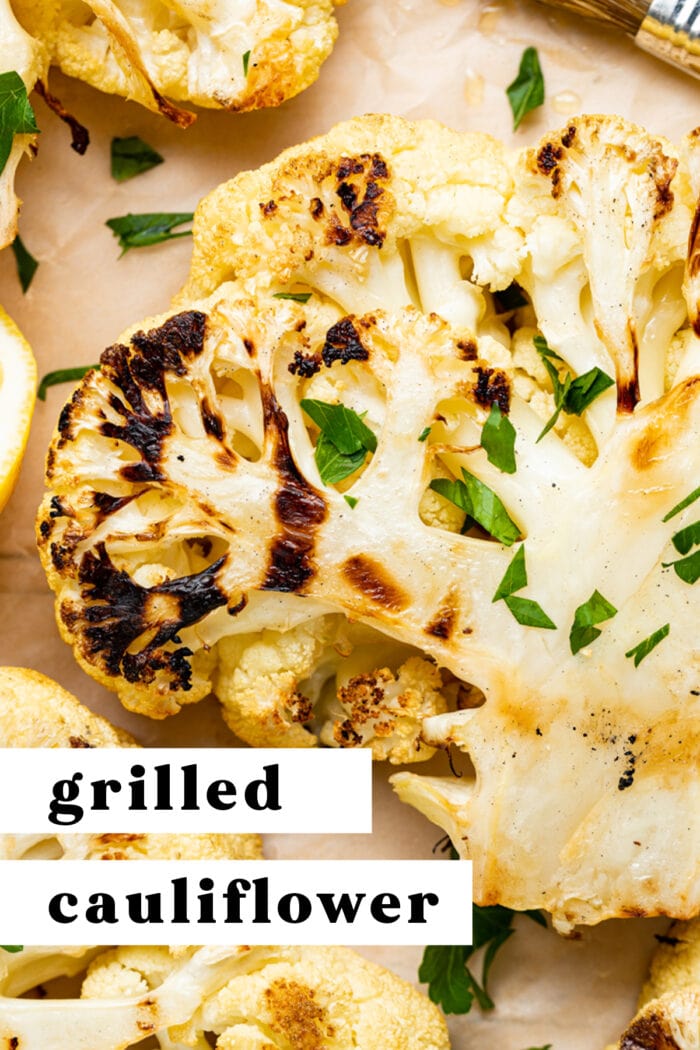 Pin graphic for grilled cauliflower