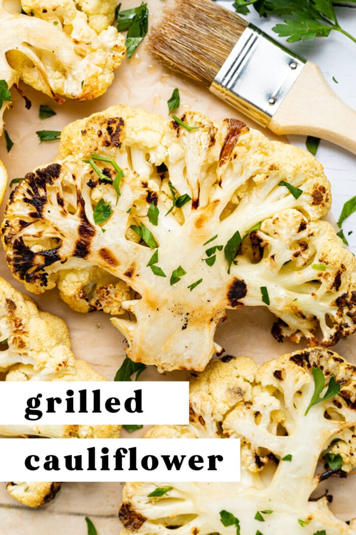 Pin graphic for grilled cauliflower