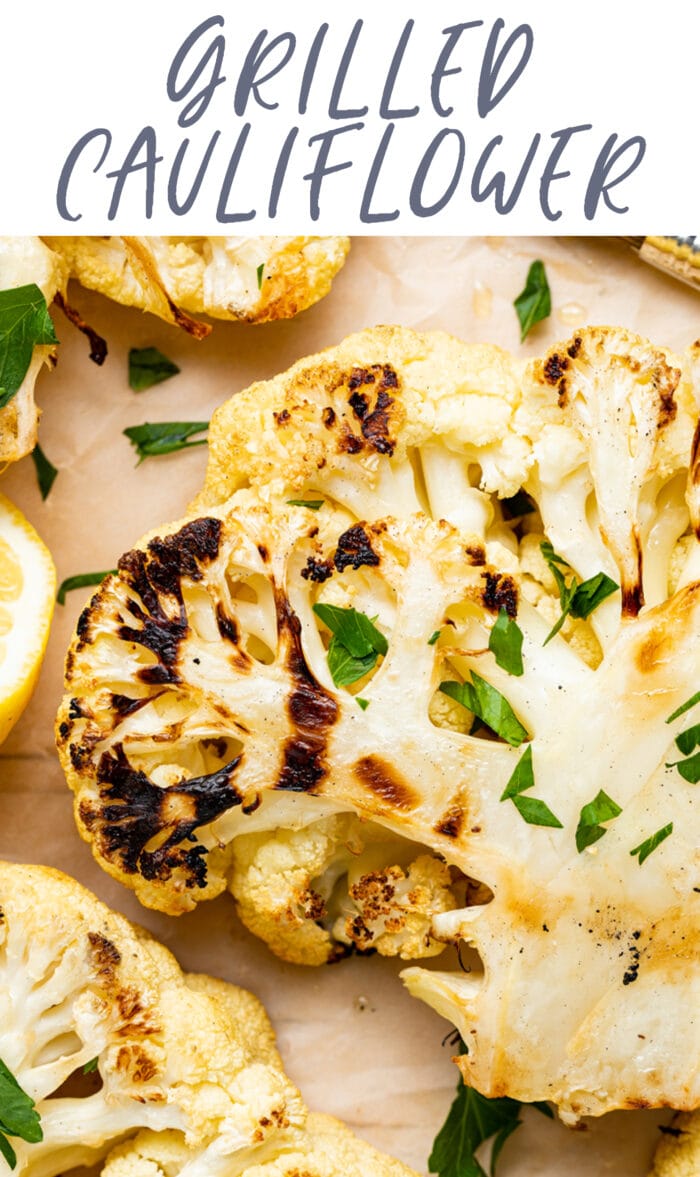 Pin graphic for grilled cauliflower