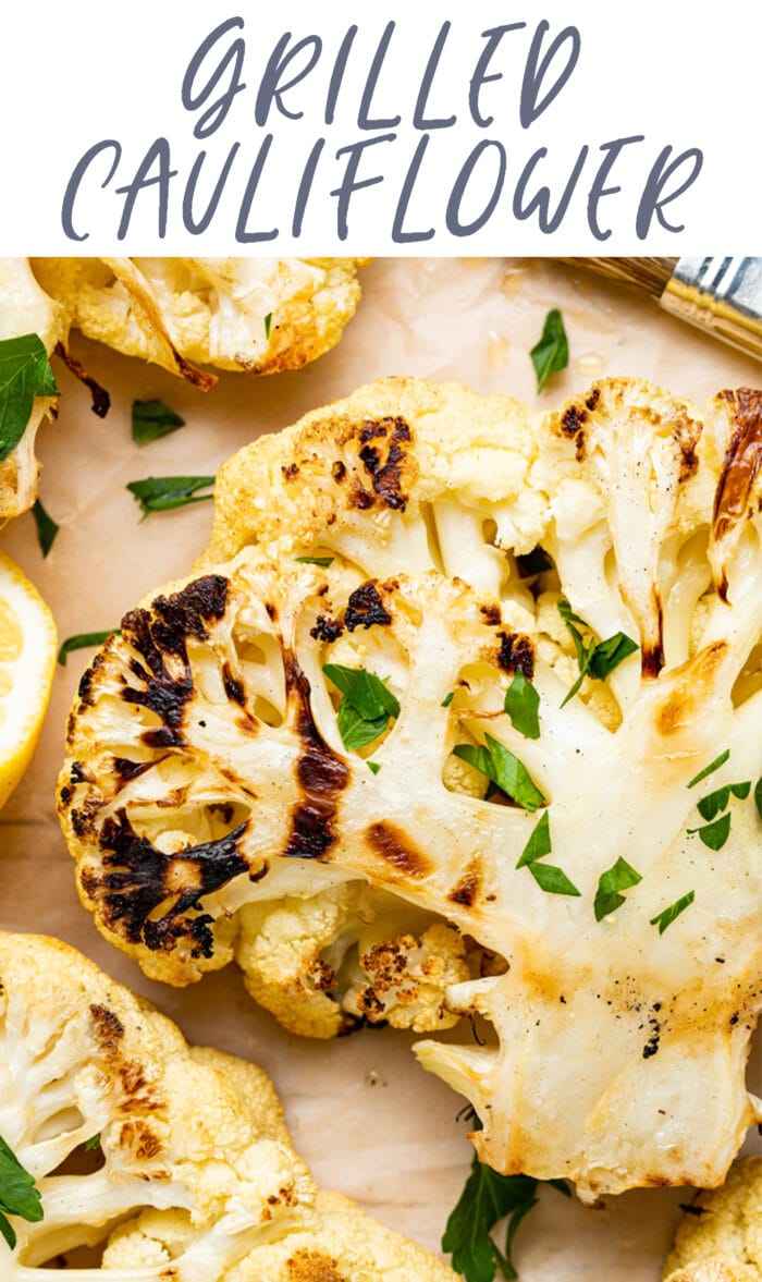 Pin graphic for grilled cauliflower