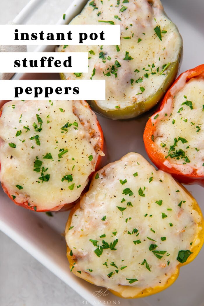 Pin graphic for Instant Pot stuffed peppers