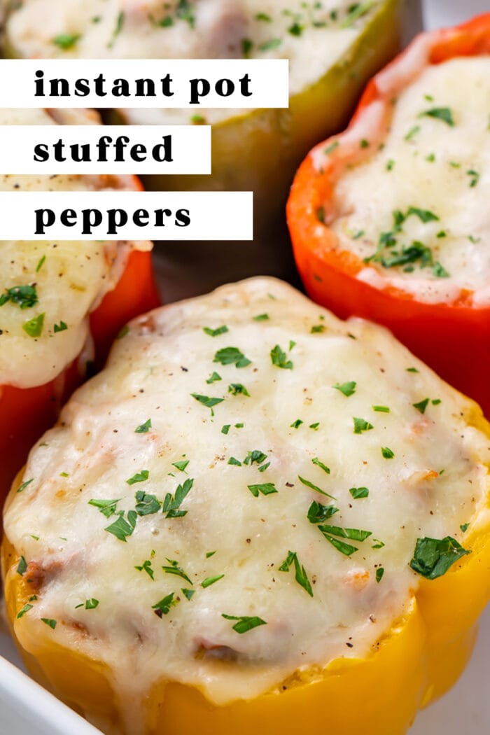 Pin graphic for Instant Pot stuffed peppers