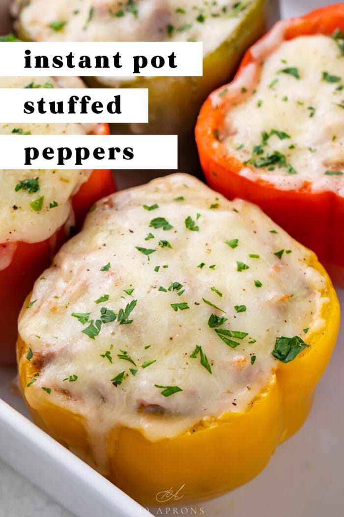 Pin graphic for Instant Pot stuffed peppers