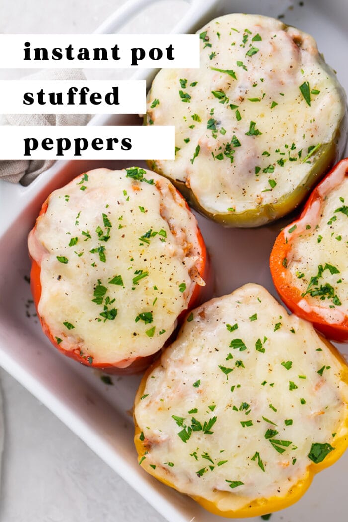 Pin graphic for Instant Pot stuffed peppers