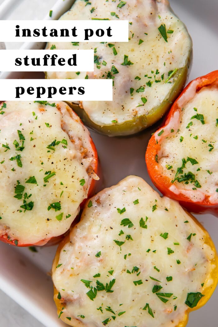 Pin graphic for Instant Pot stuffed peppers