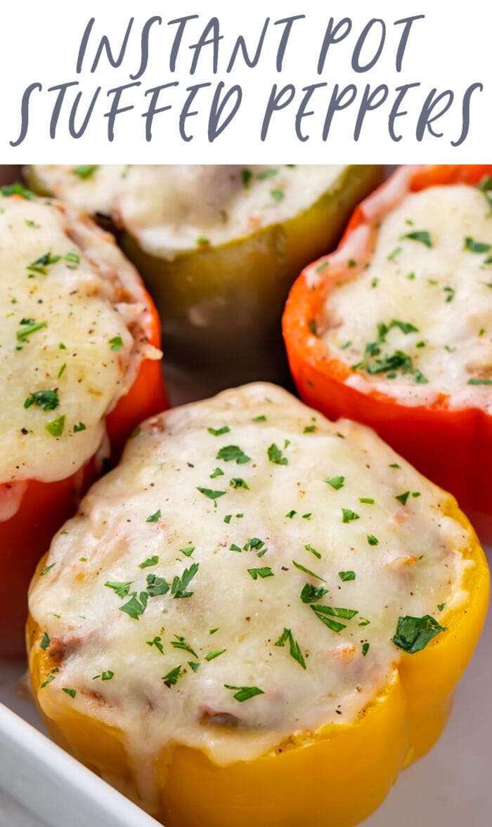 Pin graphic for Instant Pot stuffed peppers