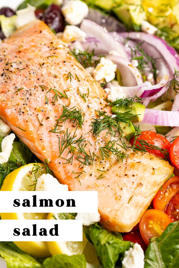 Pin graphic for salmon salad