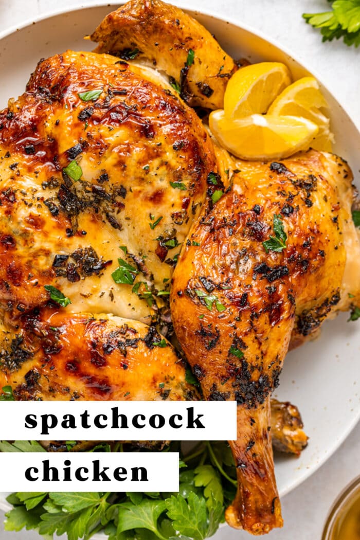 Pin graphic for spatchcock chicken