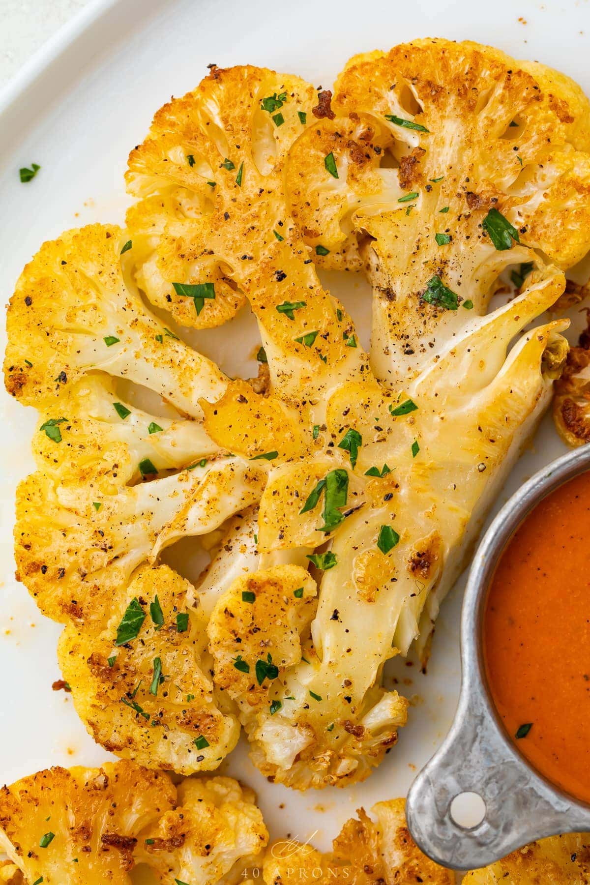 Close up of a roasted cauliflower steak