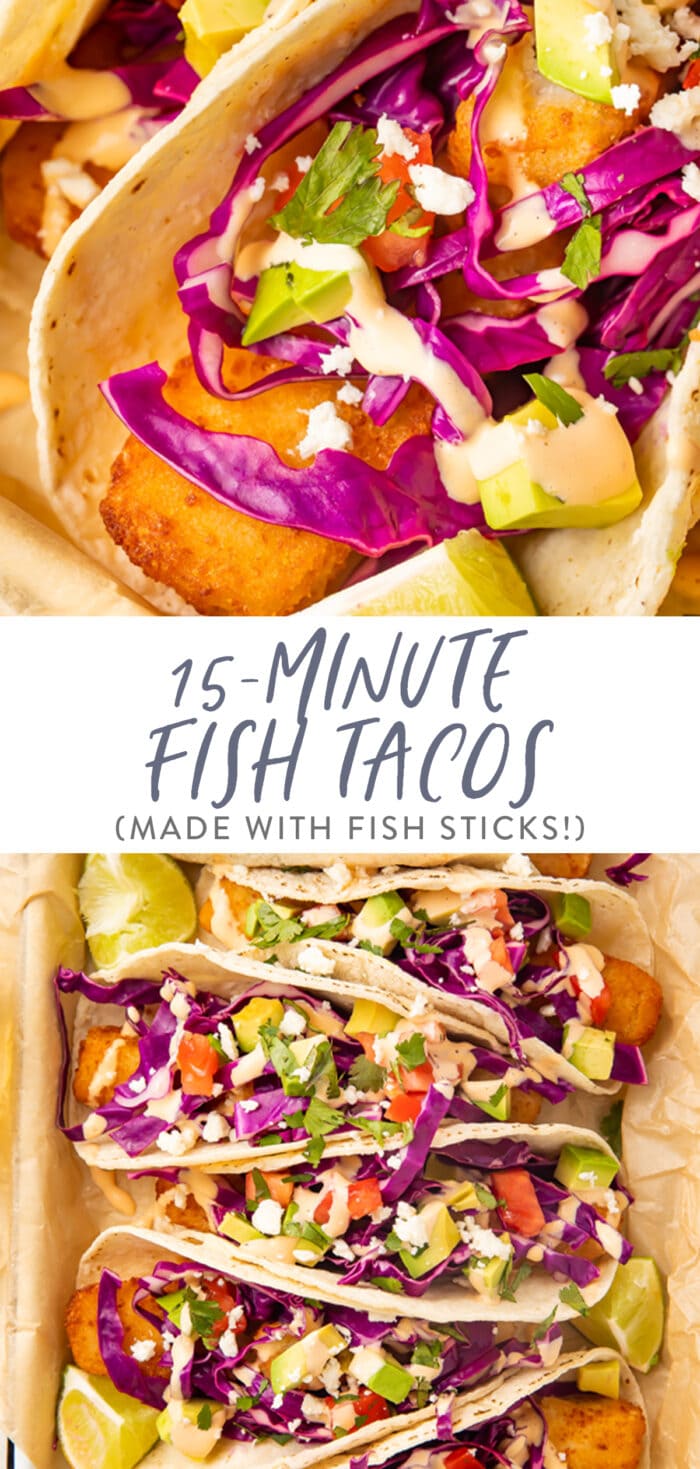 Pin graphic for fish stick tacos