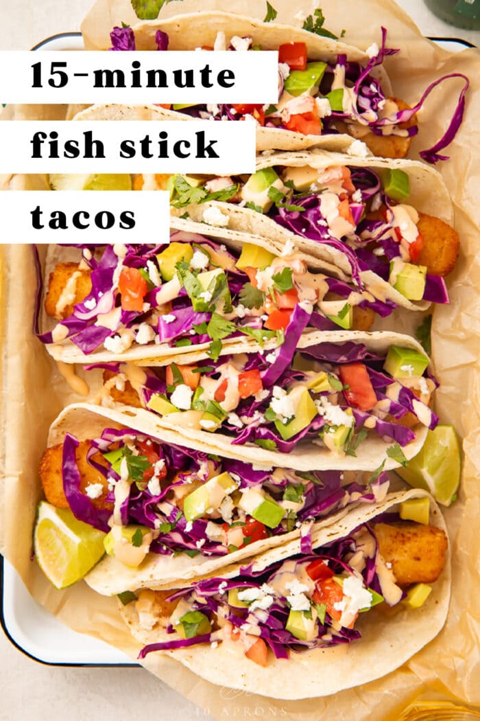 Pin graphic for fish stick tacos