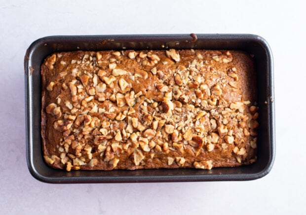 Baked gluten free zucchini bread in loaf pan