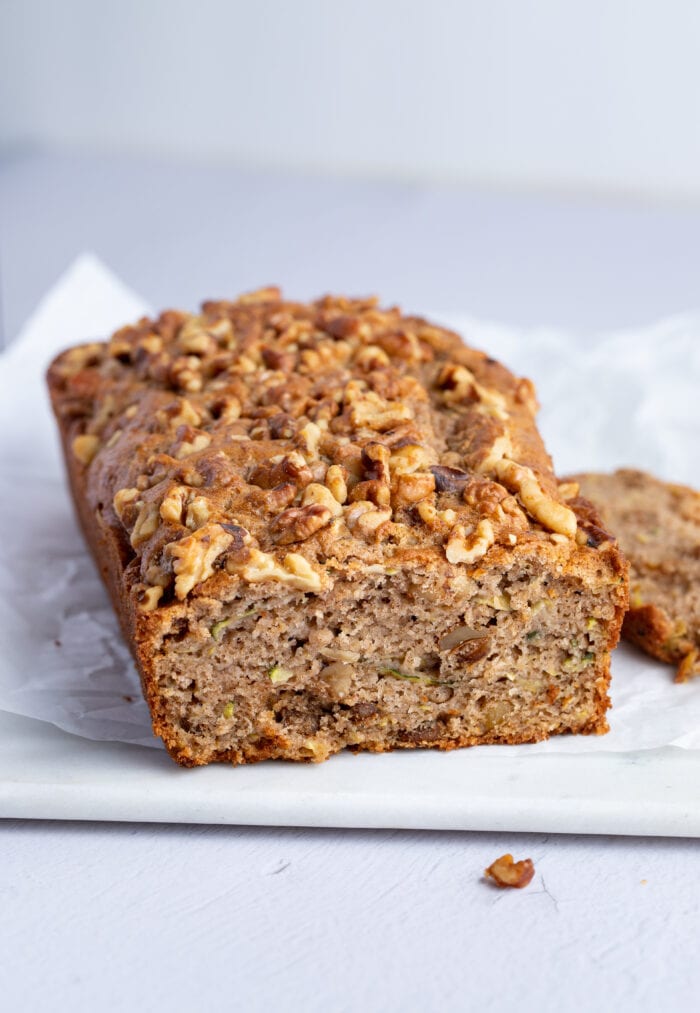 A loaf of gluten free zucchini bread