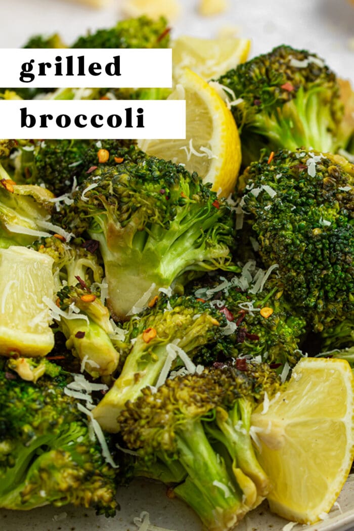 Pin graphic for grilled broccoli