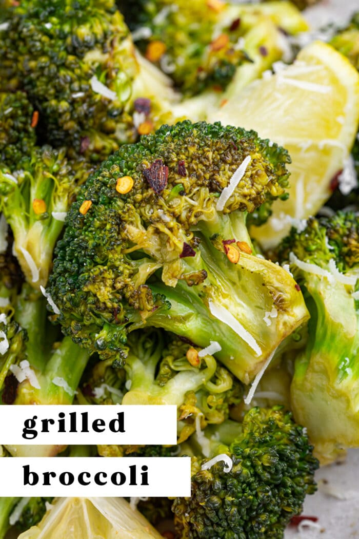 Pin graphic for grilled broccoli