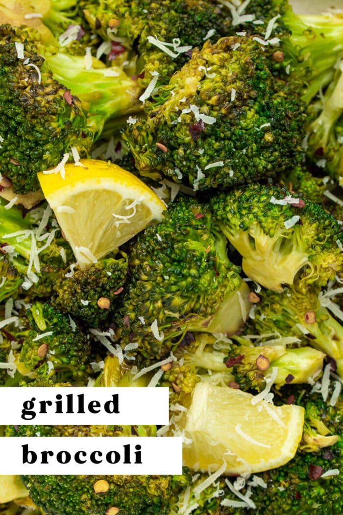 Pin graphic for grilled broccoli