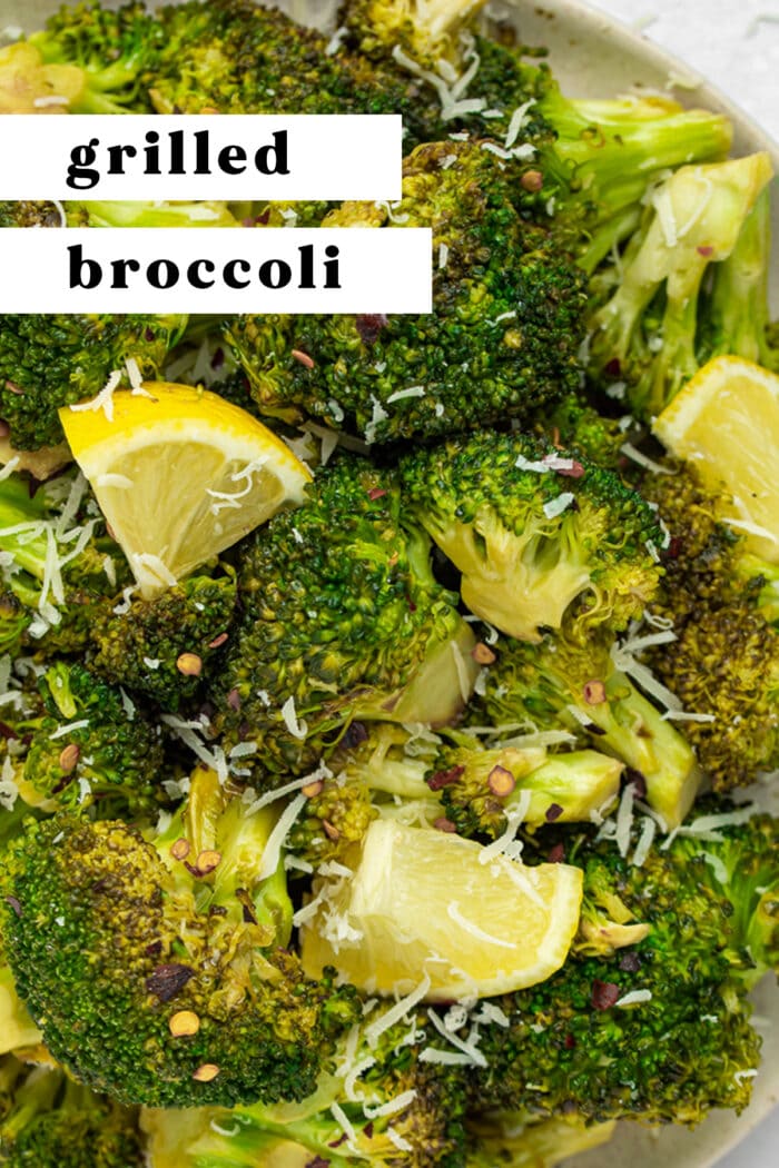 Pin graphic for grilled broccoli