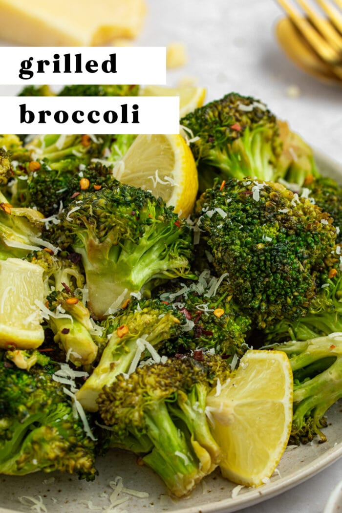 Pin graphic for grilled broccoli