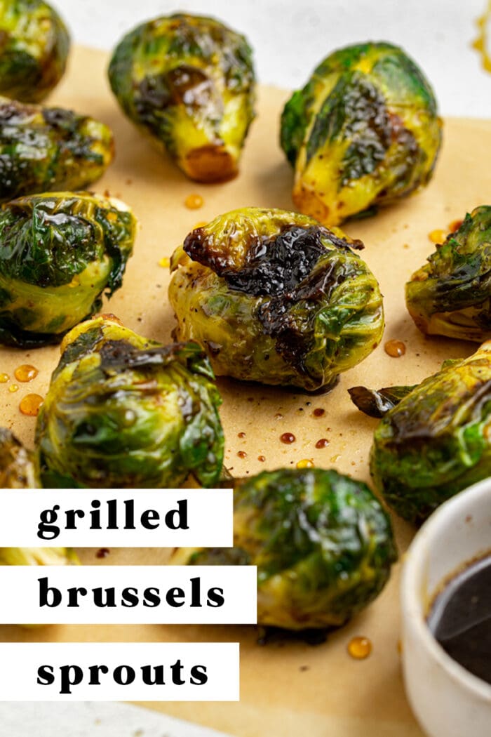 Pin graphic for grilled Brussels sprouts