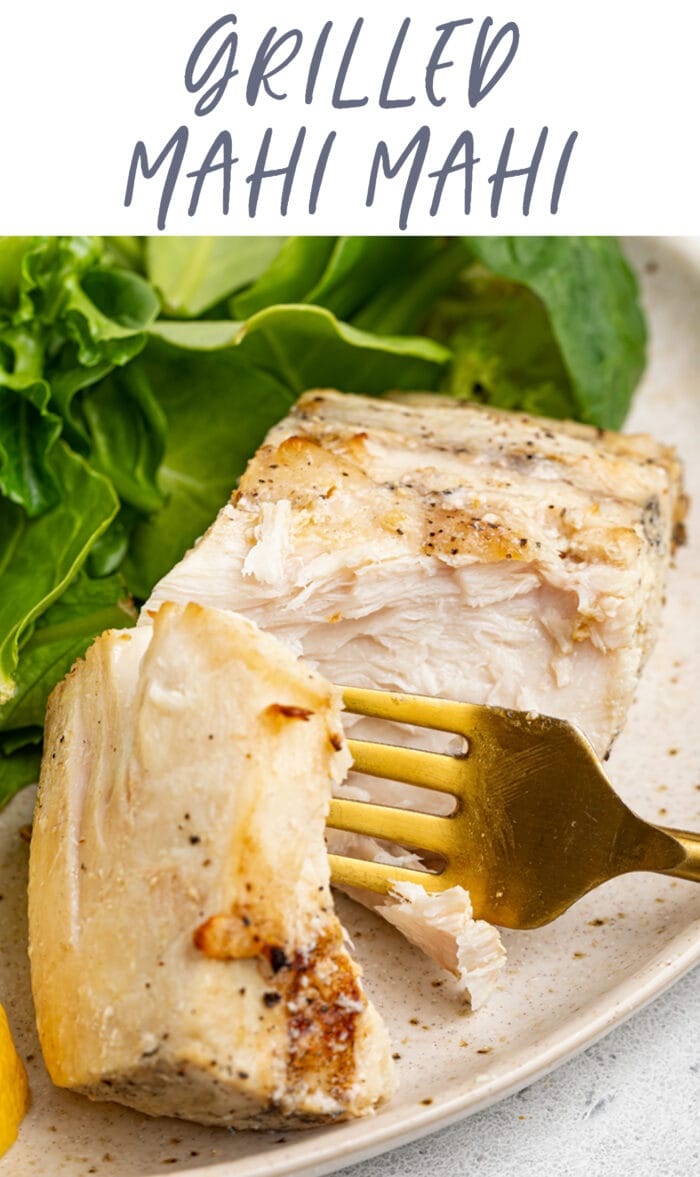 Pin graphic for grilled mahi mahi