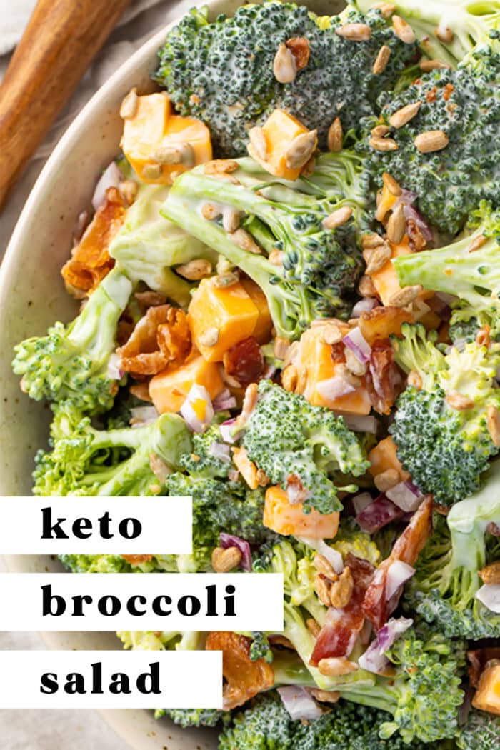 Pin graphic for keto broccoli salad