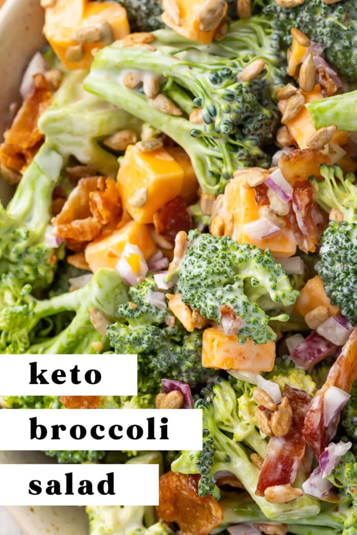 Pin graphic for keto broccoli salad