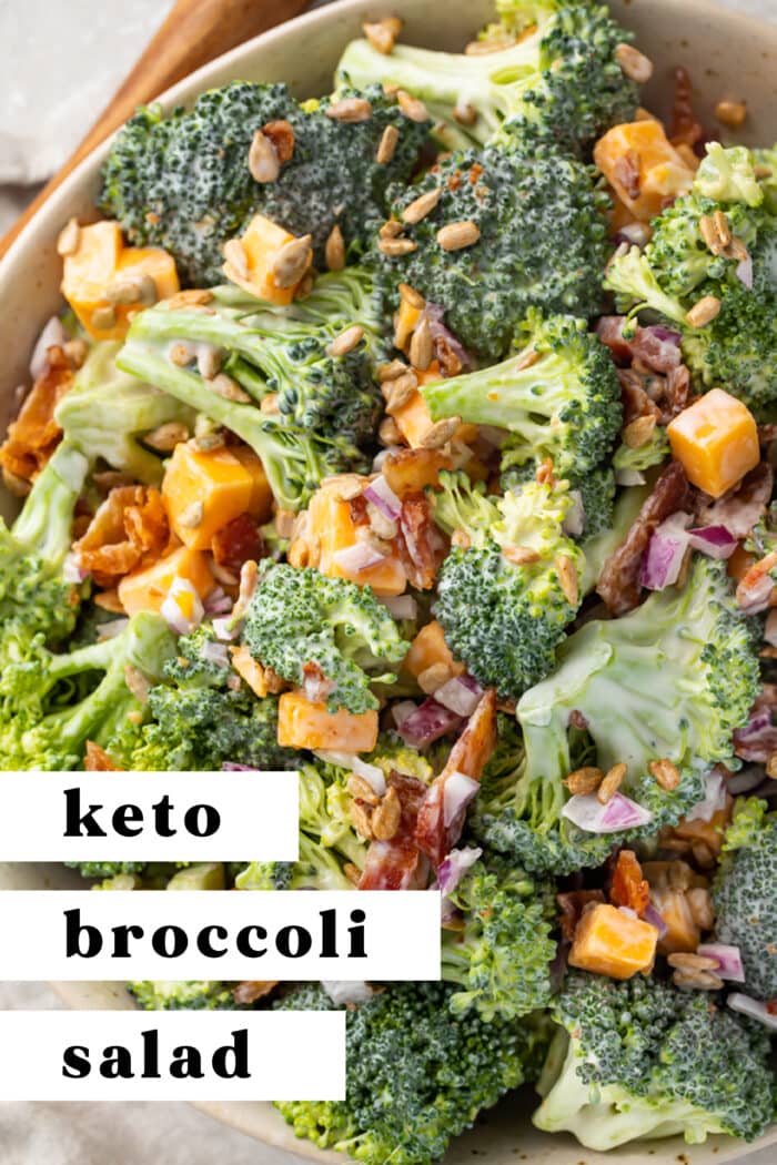 Pin graphic for keto broccoli salad