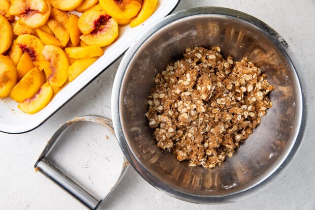 Brown sugar oat crumble in a large bowl