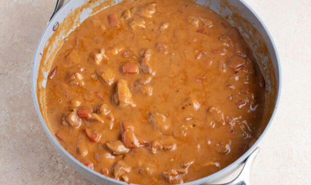 Peanut butter chicken in large skillet