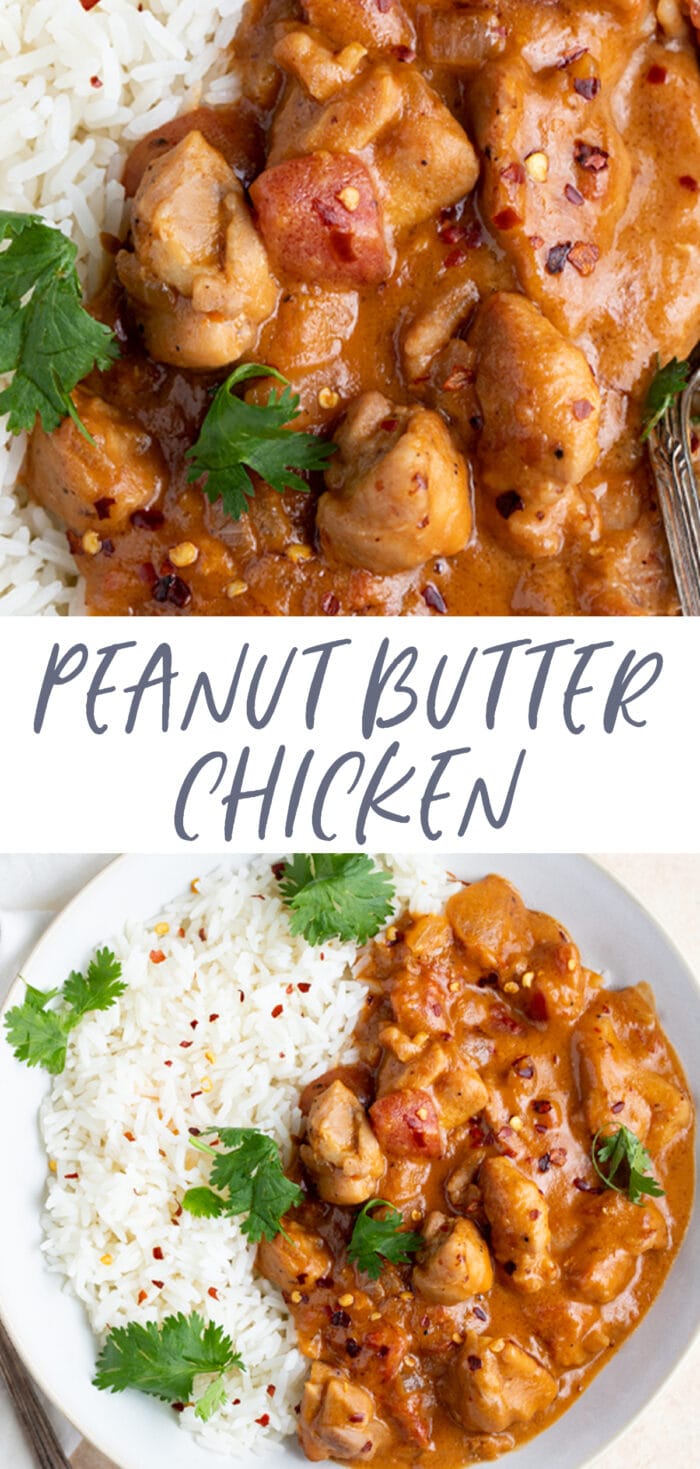 Pin graphic for peanut butter chicken