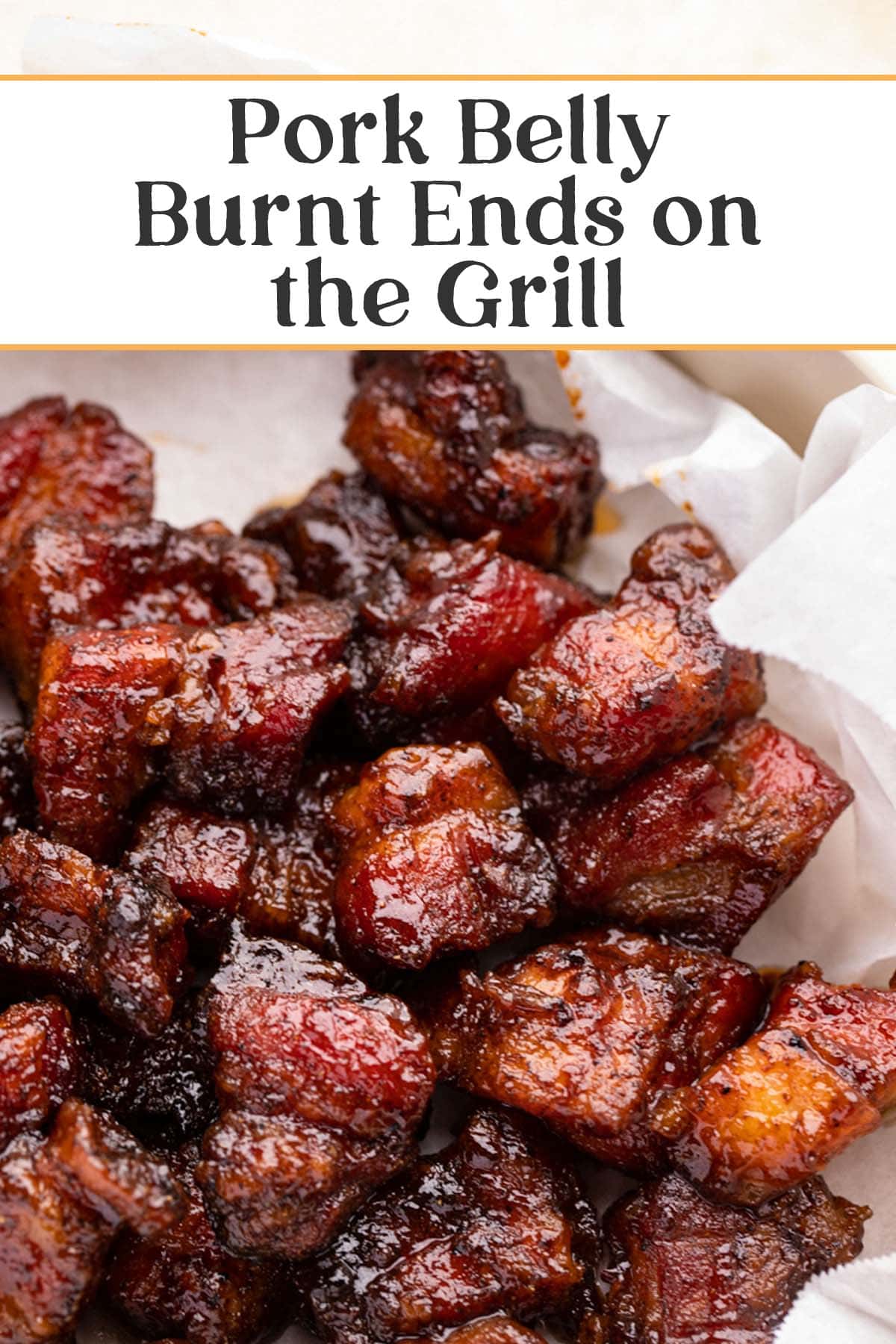 Pin graphic for pork belly burnt ends.